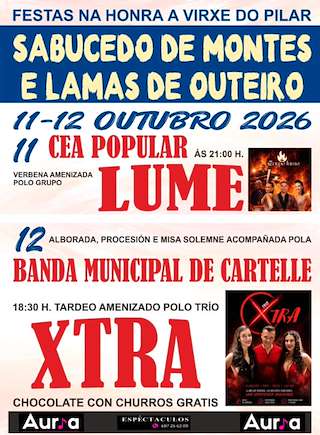 Fechas, información, programa, cartel, imágenes, mapa y ubicación de Virxe do Pilar de Sabucedo de Montes y Lamas de Outeiro (2026)  en  Cartelle