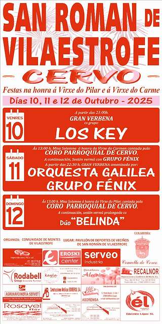 Fechas, información, programa, cartel, imágenes, mapa y ubicación de Virxe do Pilar de Vilaestrofe (2025)  en  Cervo