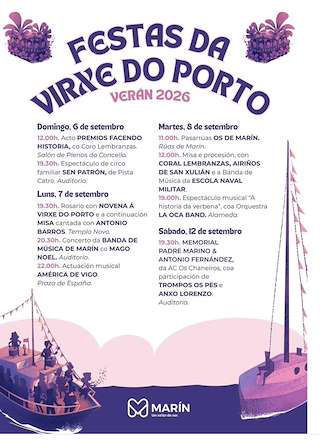 Fechas, información, programa, cartel, imágenes, mapa y ubicación de Virxe do Porto (2026) en Marín