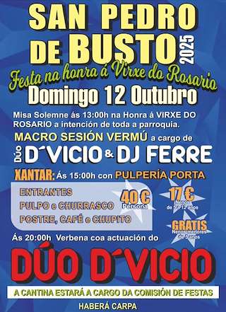 Fechas, información, programa, cartel, imágenes, mapa y ubicación de Virxe do Rosario de Busto (2025)  en  Santiago de Compostela
