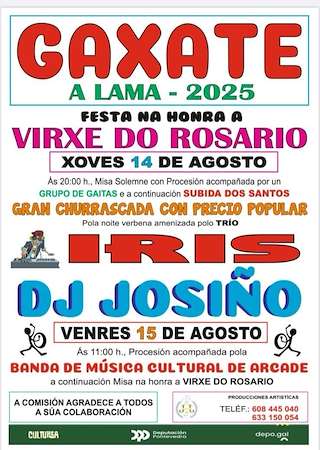 Fechas, información, programa, cartel, imágenes, mapa y ubicación de Virxe do Rosario de Gaxate  en  A Lama