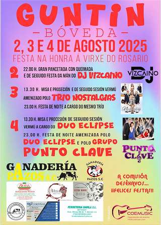 Fechas, información, programa, cartel, imágenes, mapa y ubicación de Virxe do Rosario de Guntín  en  Bóveda