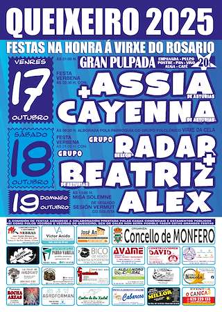Fechas, información, programa, cartel, imágenes, mapa y ubicación de Virxe do Rosario de Queixeiro (2025)  en  Monfero