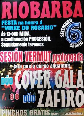 Fechas, información, programa, cartel, imágenes, mapa y ubicación de Virxe do Rosario de Riobarba  en  O Vicedo