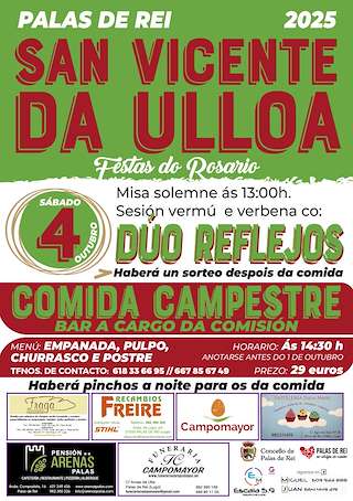 Fechas, información, programa, cartel, imágenes, mapa y ubicación de Virxe do Rosario de San Vicente de Ulloa  en  Palas de Rei