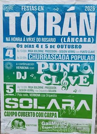 Fechas, información, programa, cartel, imágenes, mapa y ubicación de Virxe do Rosario de Toirán (2025)  en  Láncara