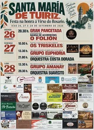 Fechas, información, programa, cartel, imágenes, mapa y ubicación de Virxe do Rosario de Tuiriz (2026) en Pantón