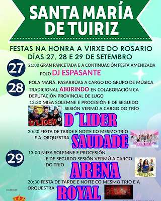 Fechas, información, programa, cartel, imágenes, mapa y ubicación de Virxe do Rosario de Tuiriz (2025)  en  Pantón