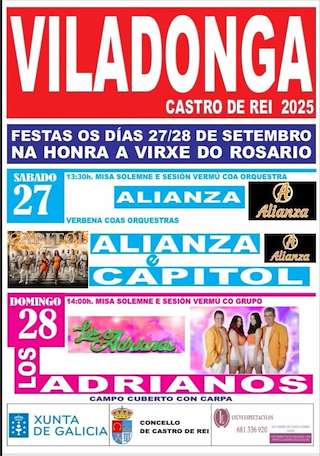 Fechas, información, programa, cartel, imágenes, mapa y ubicación de Virxe do Rosario de Viladonga  en  Castro de Rei
