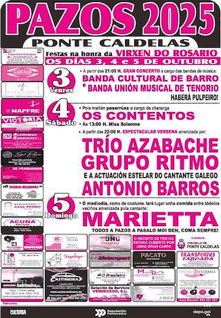 Fechas, información, programa, cartel, imágenes, mapa y ubicación de Virxe do Rosario - Grandes Festas de Pazos  en  Ponte Caldelas