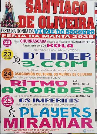 Fechas, información, programa, cartel, imágenes, mapa y ubicación de Virxe do Socorro de Santiago de Oliveira  en  Ponteareas
