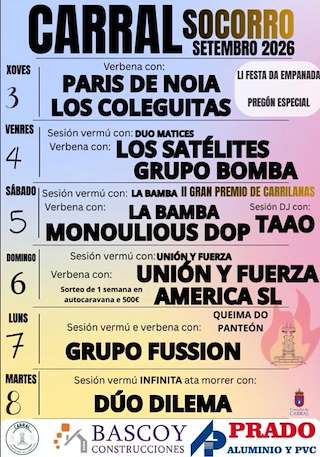 Fechas, información, programa, cartel, imágenes, mapa y ubicación de Virxe do Socorro - Festa da Empanada (2026) en Carral