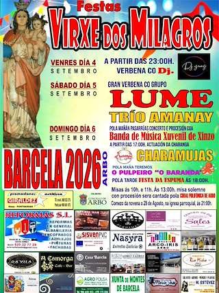 Fechas, información, programa, cartel, imágenes, mapa y ubicación de Virxe dos Milagros de Barcela (2026) en Arbo