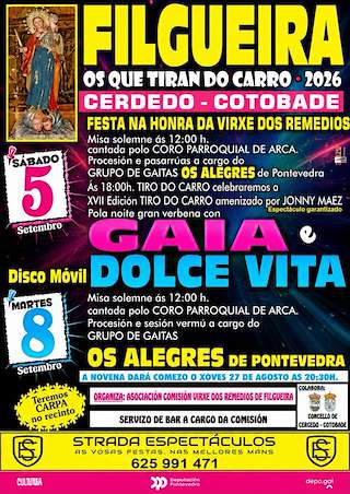 Fechas, información, programa, cartel, imágenes, mapa y ubicación de Virxe dos Remedios de Filgueira (2026) en Cerdedo Cotobade