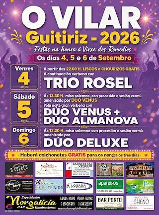 Fechas, información, programa, cartel, imágenes, mapa y ubicación de Virxe dos Remedios de Vilar (2026)  en  Guitiriz