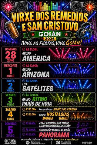 Fechas, información, programa, cartel, imágenes, mapa y ubicación de Virxe dos Remedios e San Cristovo de Goián (2026) en Tomiño