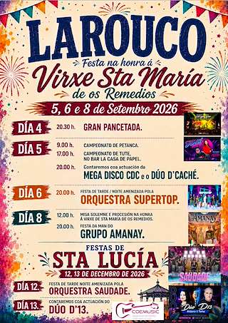 Fechas, información, programa, cartel, imágenes, mapa y ubicación de Virxe dos Remedios e Santa Lucía (2026) en Larouco