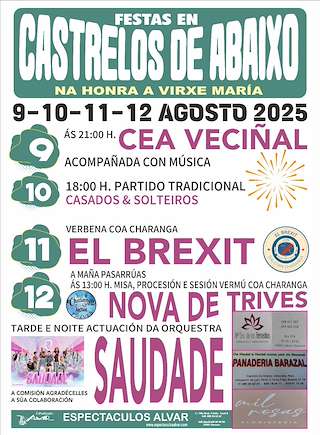 Fechas, información, programa, cartel, imágenes, mapa y ubicación de Virxe María de Castrelo de Abaixo  en  Riós