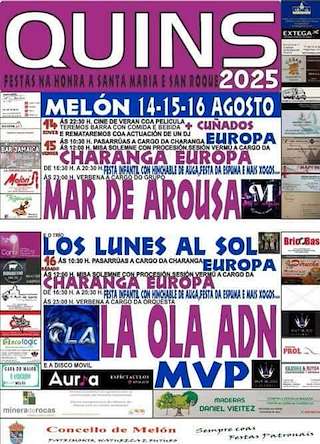 Fechas, información, programa, cartel, imágenes, mapa y ubicación de Virxe Santa María e San Roque de Quins  en  Melón