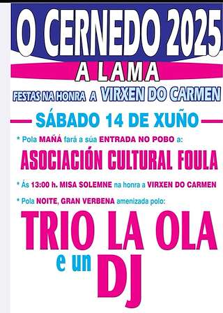 Fechas, información, programa, cartel, imágenes, mapa y ubicación de Virxen do Carmen de O Cernedo  en  A Lama