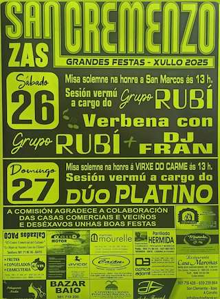 Fechas, información, programa, cartel, imágenes, mapa y ubicación de Virxen do Carmen  e San Marcos de San Cremenzo   en  Zas