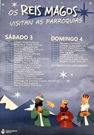 Fechas, información, programa, cartel, imágenes, mapa y ubicación de Visita de los Reyes Magos a las Parroquias (2026)  en  Ponteareas