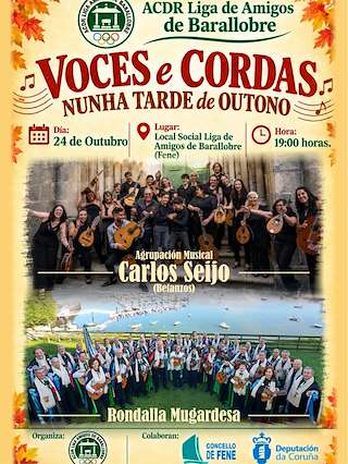 Fechas, información, programa, cartel, imágenes, mapa y ubicación de Voces e Cordas Nunha Tarde de Outono (2026)  en  Fene
