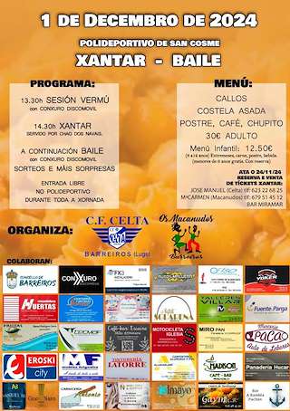 Fechas, información, programa, cartel, imágenes, mapa y ubicación de Xantar - Baile de San Cosme  en  Barreiros