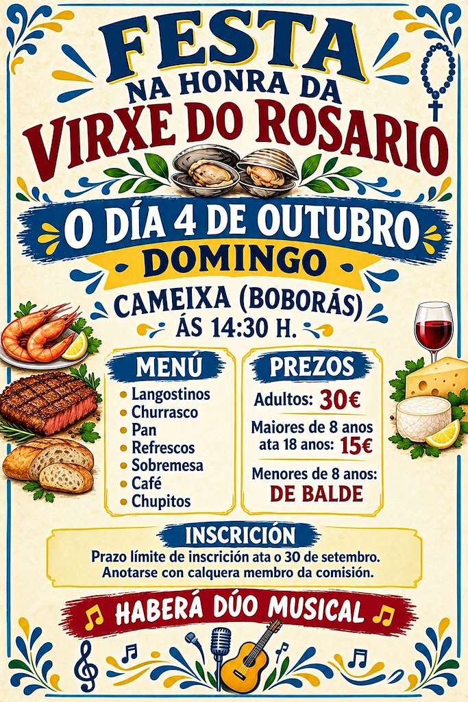 Xantar da Virxe do Rosario de Cameixa (2026) en Boborás