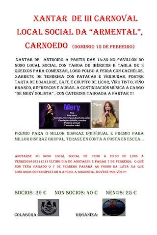 Fechas, información, programa, cartel, imágenes, mapa y ubicación de Xantar de III Carnoval de Carnoedo  (2026) en Sada