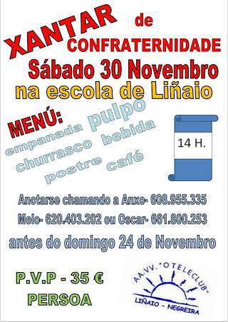 Fechas, información, programa, cartel, imágenes, mapa y ubicación de Xantar de Confraternidade de Liñaio  en  Negreira