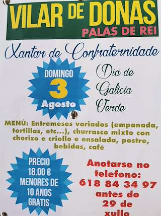 Fechas, información, programa, cartel, imágenes, mapa y ubicación de Xantar de Confraternidade de Vilar de Donas  en  Palas de Rei