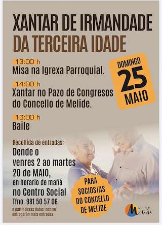 Fechas, información, programa, cartel, imágenes, mapa y ubicación de Xantar de Irmandade da Terceira Idade  en  Melide