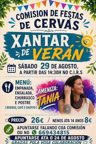 Fechas, información, programa, cartel, imágenes, mapa y ubicación de Xantar de Verán de Cervás (2026)  en  Ares