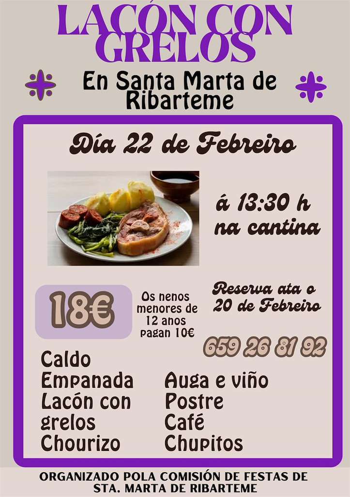 Xantar do Lacón con Grelos de Santa Marta de Ribarteme  en As Neves