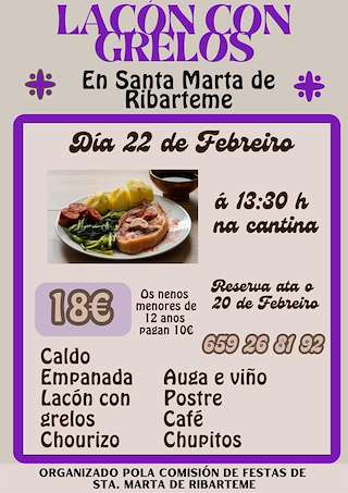 Fechas, información, programa, cartel, imágenes, mapa y ubicación de Xantar do Lacón con Grelos de Santa Marta de Ribarteme   en  As Neves
