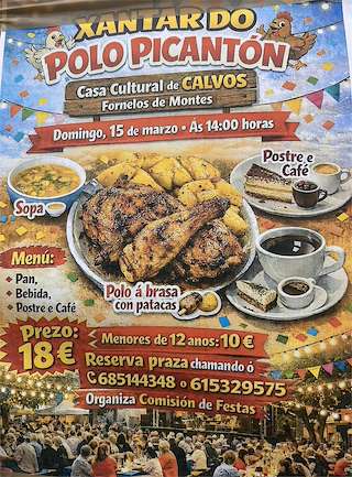 Fechas, información, programa, cartel, imágenes, mapa y ubicación de Xantar do Polo Picantón de Calvos  (2026)  en  Fornelos de Montes