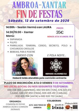 Fechas, información, programa, cartel, imágenes, mapa y ubicación de Xantar Fin de Festas de Ambroa (2026)  en  Irixoa
