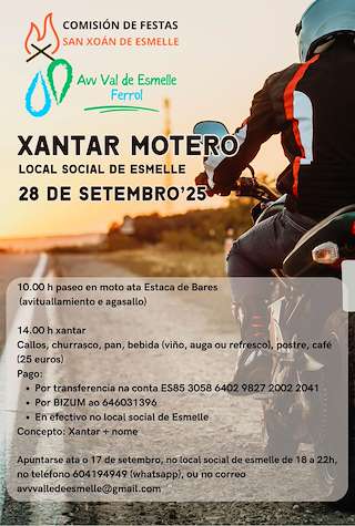 Fechas, información, programa, cartel, imágenes, mapa y ubicación de Xantar Motero de Esmelle (2025)  en  Ferrol