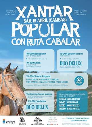 Fechas, información, programa, cartel, imágenes, mapa y ubicación de Xantar Popular con Ruta Cabalar de Cambás (2026)  en  Aranga