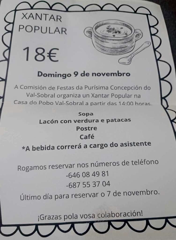 Xantar Popular das Festas da Purísica Concepción de Val-Sobral en Soutomaior