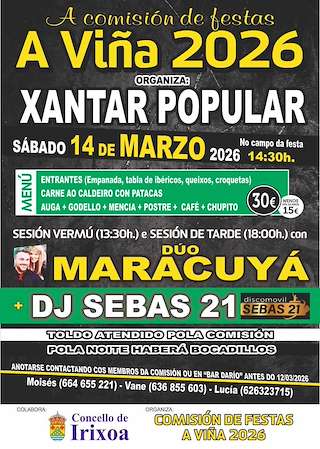 Fechas, información, programa, cartel, imágenes, mapa y ubicación de Xantar Popular de A Viña   en  Irixoa