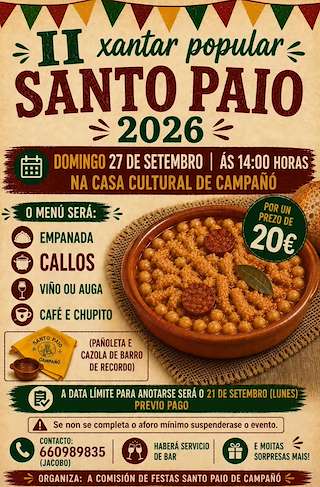 Fechas, información, programa, cartel, imágenes, mapa y ubicación de II Xantar Popular de Campañó (2026) en Pontevedra
