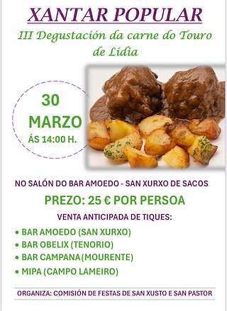 Fechas, información, programa, cartel, imágenes, mapa y ubicación de III Xantar Popular de Carne de Touro de Lidia  en  Cerdedo-Cotobade