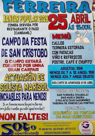 Fechas, información, programa, cartel, imágenes, mapa y ubicación de Xantar Popular de Ferreira (2026)  en  San Sadurniño