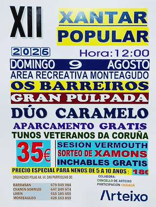 Fechas, información, programa, cartel, imágenes, mapa y ubicación de XII Xantar Popular de Monteagudo (2026)  en  Arteixo