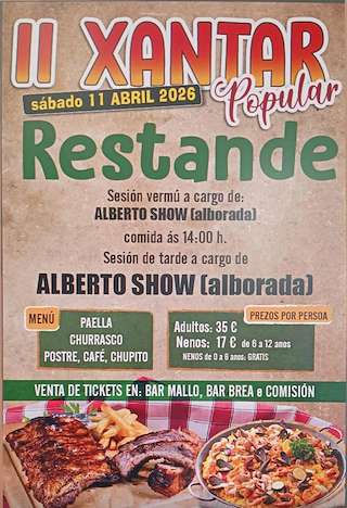 Fechas, información, programa, cartel, imágenes, mapa y ubicación de II Xantar Popular de Restande (2026)  en  Trazo