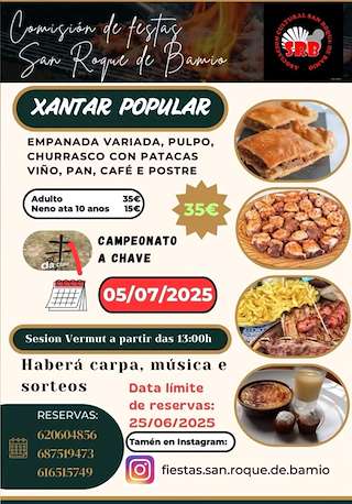 Fechas, información, programa, cartel, imágenes, mapa y ubicación de Xantar Popular de San Roque de Bamio  en  Vilagarcía de Arousa