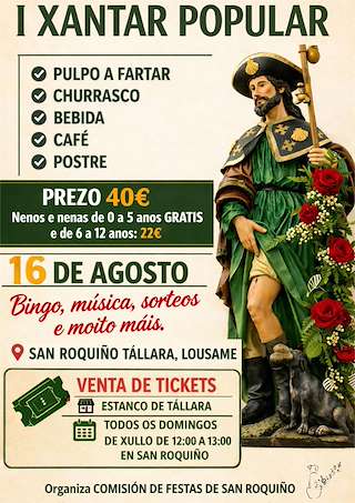 Fechas, información, programa, cartel, imágenes, mapa y ubicación de I Xantar Popular de San Roquiño (2026) en Lousame