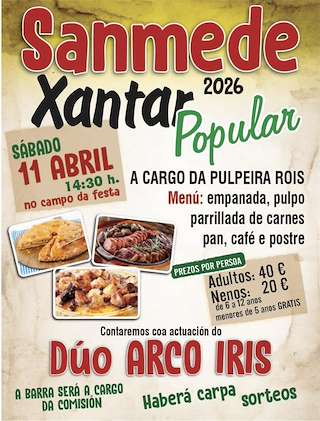 Fechas, información, programa, cartel, imágenes, mapa y ubicación de Xantar Popular de Sanmede (2026)  en  Tordoia